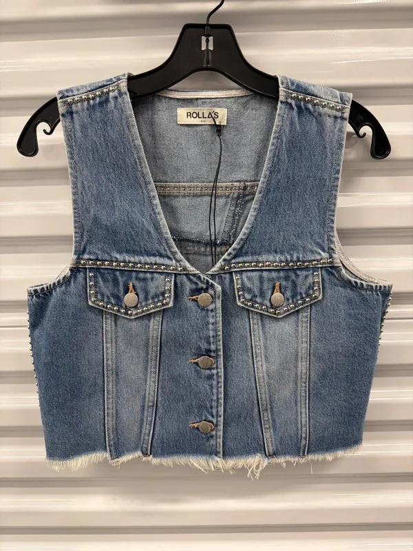 Rolla's Morgan AC/DC Vest Stud Vintage Blue Womens Size Medium - Image 4