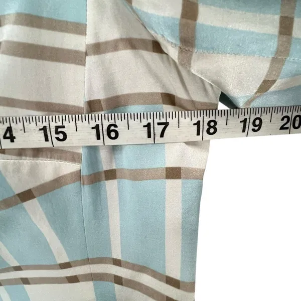 Pendleton Silk Blend Blazer Jacket 4 Blue Tan White Plaid Open Preppy‎ Summer - Image 8
