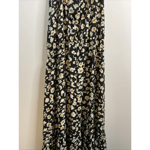 Pretty Garden Halter Maxi Dress MEDIUM Black Floral Boho Vacation Sleeveless NWT - Image 9