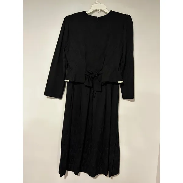 Plaza South Vintage Black Floral Jacquard Soutache Trim Midi Dress Size 12 - Image 8