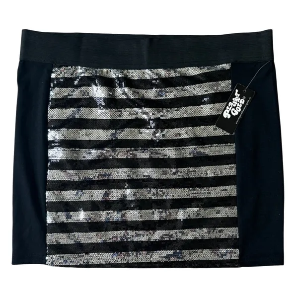 Planet Gold Y2K black silver sequin micro mini skirt large party glam indie sleaze clubwear - Image 2