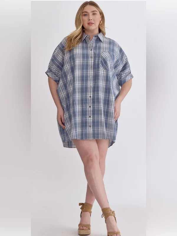 New!Entro Boutique Plaid collared button half sleeve mini dress Size 2X - Image 2