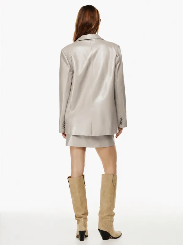 Aritzia Wilfred Memories Vegan Leather Blazer Beige Size XS - Image 3