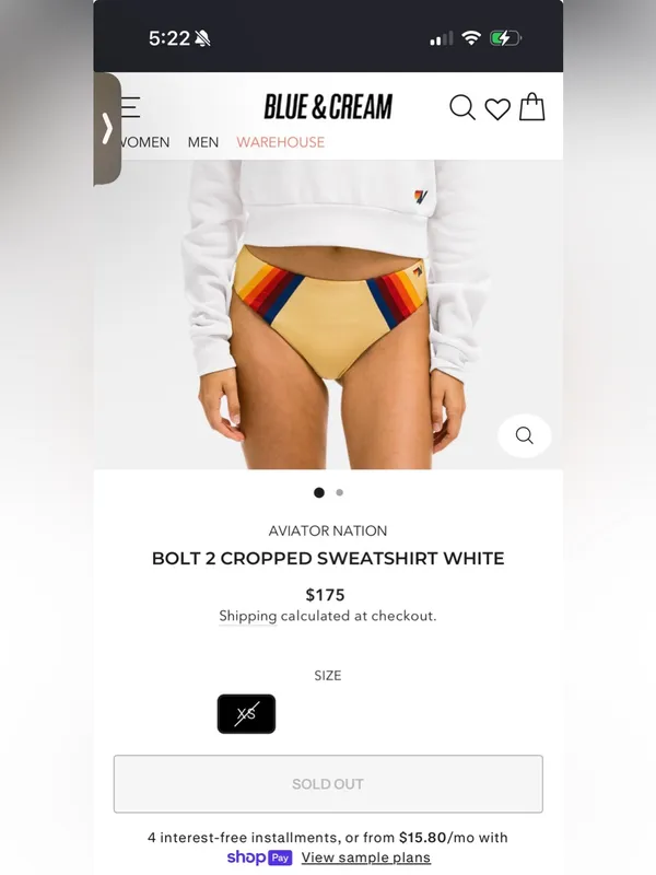 white Aviator Nation Bolt‎ 2 cropped sweatshirt XS Sold Out - Image 5