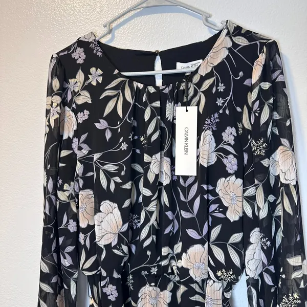 Calvin Klein Womens-XL Long Sleeve Dress with Belt & Teirs Black Floral‎ - Image 12