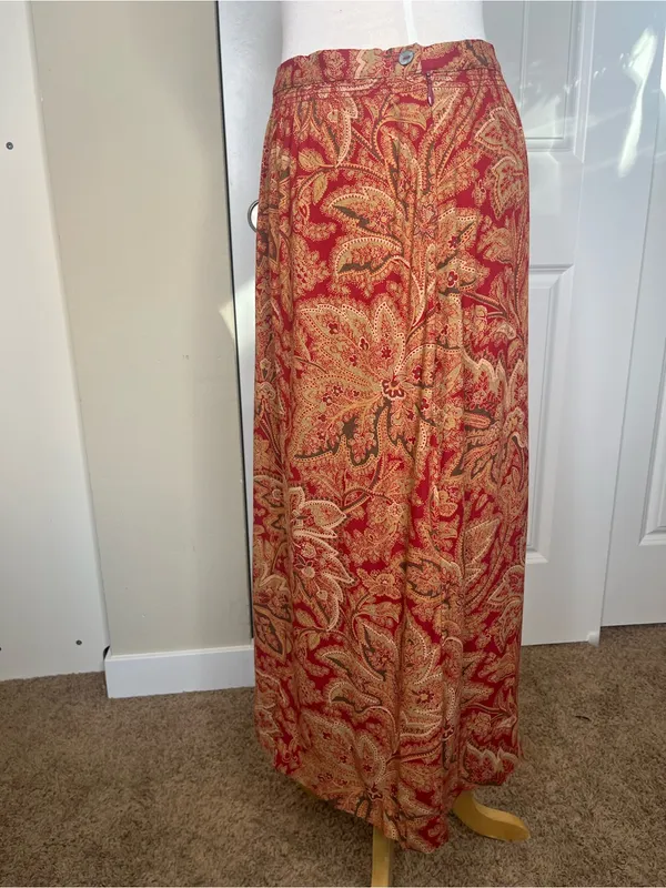 Vintage Y2K Laura Ashley Red Paisley Floral Maxi Skirt Womens Size 8 Bohemian - Image 2