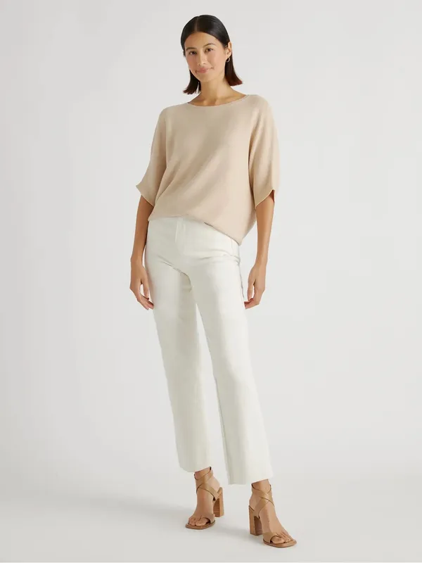 Quince Heather Oatmeal Lightweight Cotton Cashmere Link-Stitch Dolman Sweater L - Image 8