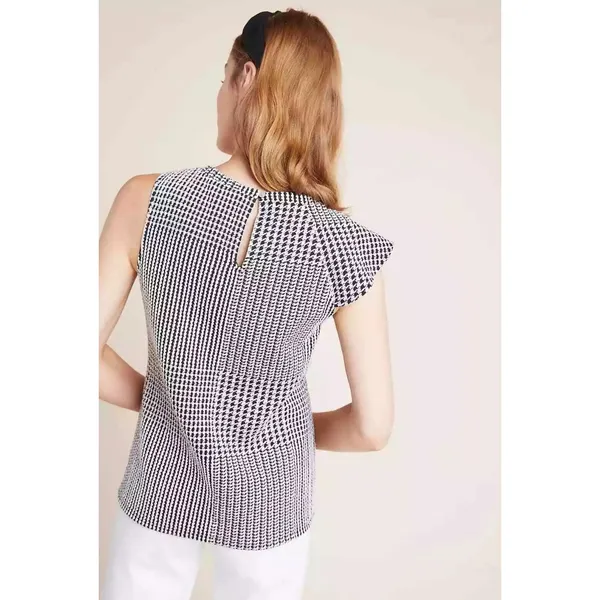 Anthropologie Dolan Medium Left Coast Callan Ruffled‎ Houndstooth Top Sleeveless - Image 3