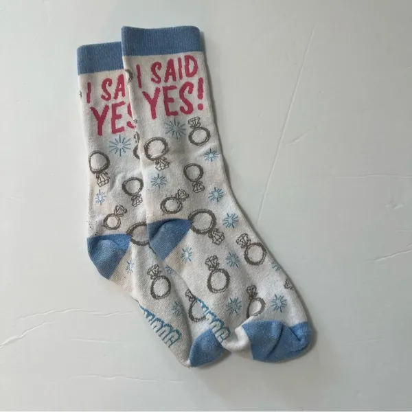 Womens I Said Yes Socks White and Blue Engagement Wedding Bride Gift - Image 4