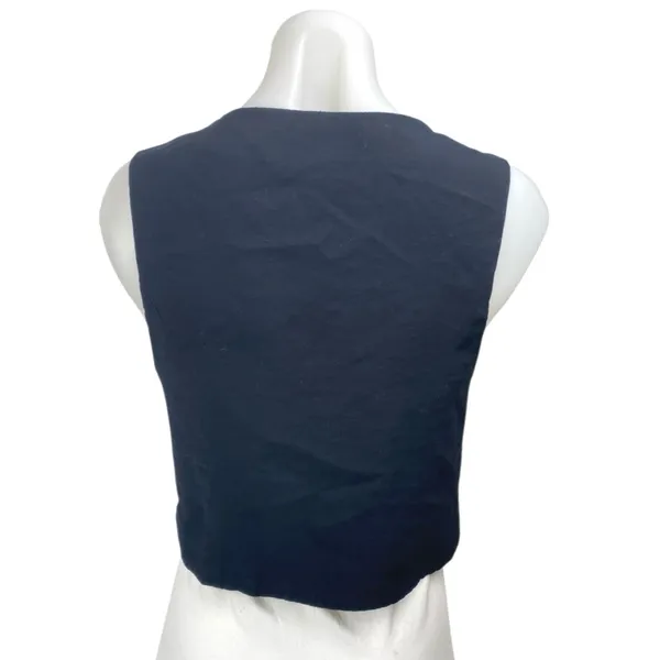 Zara Women's Navy Blue Tie Knit Sleeveless Cropped Cardigan Vest Top Size M - Image 2