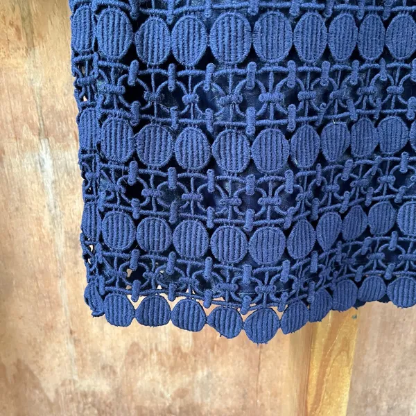 Tory Burch Women's Navy Blue Geometric Lace Overlay Sheath Dress Size 14 - Image 5