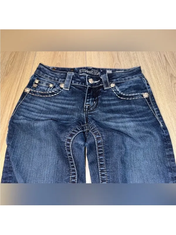 Miss Me Dark Blue Straight Leg Jeans with Sequin Pocket denim - Image 5