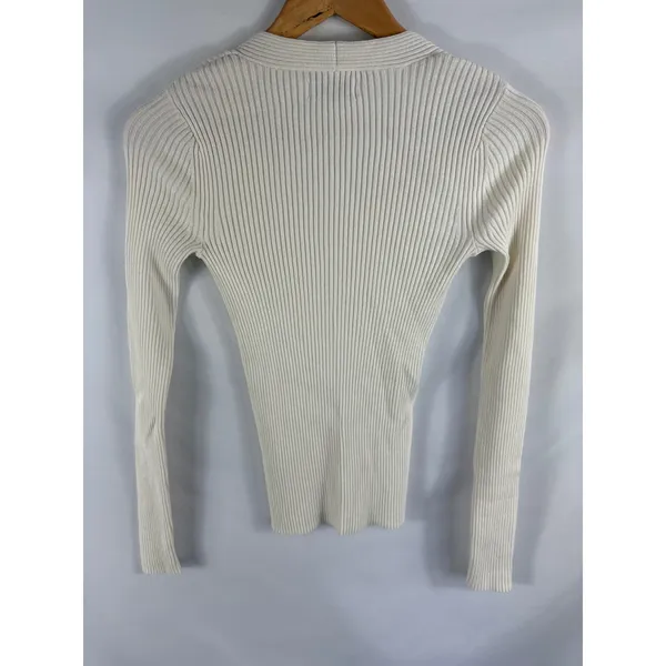 Nine West Ribbed Long Sleeve Fitted Stretch Knit Top Size Small - Image 3