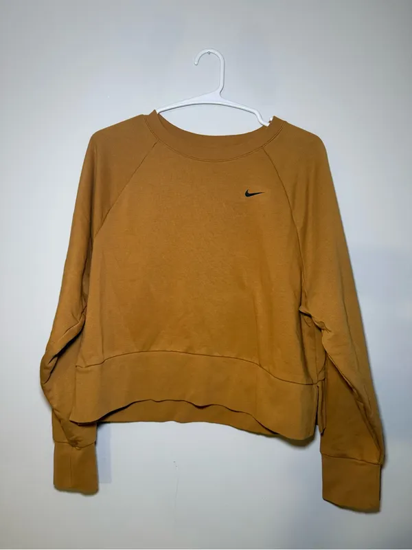Nike Dri-FIT Open Back Cropped Sweatshirt Women M Brown Gold - Image 4