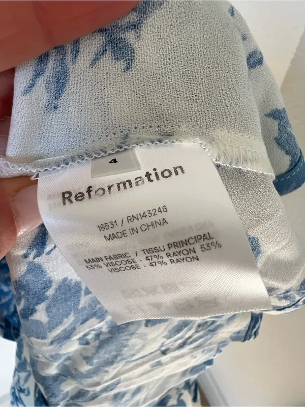 Reformation Floral Print Mini Dress in Blue and White - Image 4