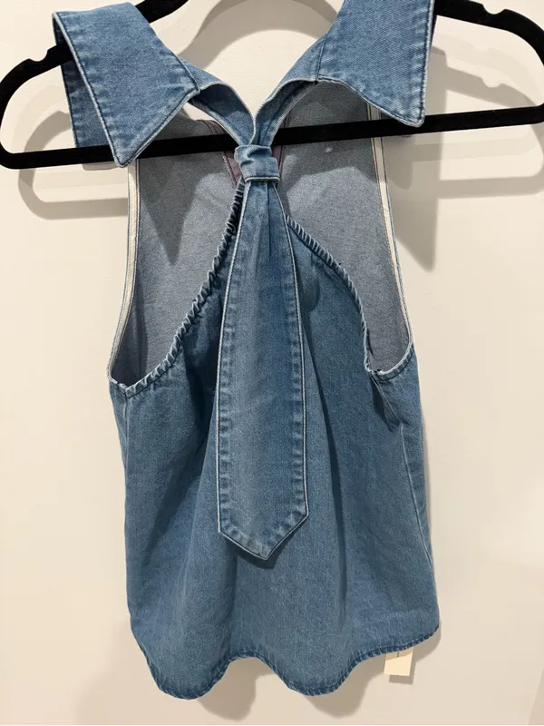 NWT Commense Denim Halter Tie-Neck Top - Blue - Size S - Image 2