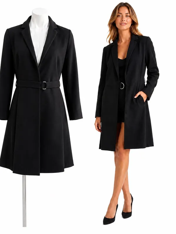 NEW Jo-Jo-Z Black Trench Blazer Dress Belted Longline Jacket SMALL - Image 2