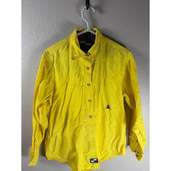 Vintage Urgent Gear Shirt Womens Size Medium Yellow Button Front Western Preppy - Image 6