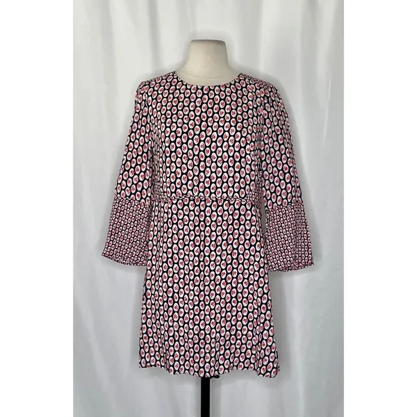 NWT!! BODEN Edna Tunic Top Retro Floral Navy Blue Red Preppy Polka Dot Size 6 - Image 2