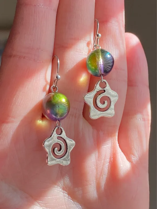 Handmade funky grunge y2k Czech glass beads & swirl star earrings 🌙🌀 - Image 3
