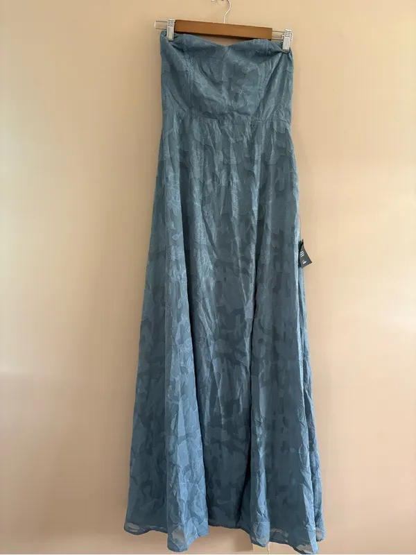 Lulus Garden of Romance Dusty Blue Floral Burnout Strapless Maxi Dress Medium - Image 3