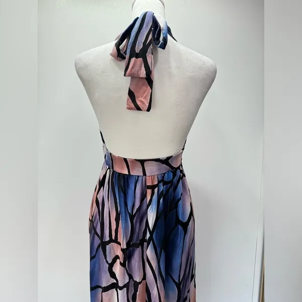 Hourglass Lilly Maxi Dress Black Halter Neckline Low Back Blue Purple Mauve S - Image 6