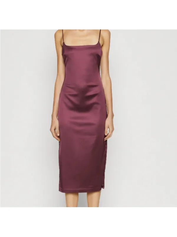 Abercrombie & Fitch Burgundy Satin Slip Midi Dress - Image 2