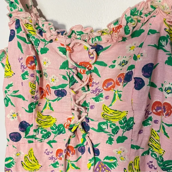 Urban Outfitters Womens Pink Fruit Print Lace Up Mini Babydoll‎ Dress Size XS - Image 4