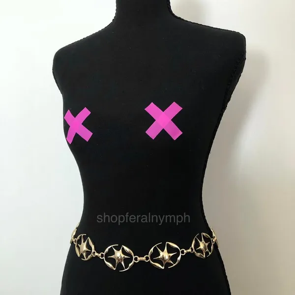 Y2K Celestial Liquid Gold Starburst Chain Belt, Fits 23.5–42.5 Inches, X7GA1218 - Image 6