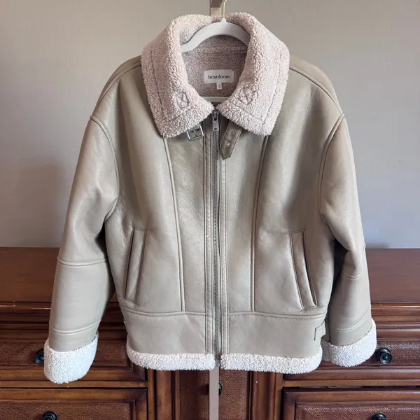Heartloom Matin Faux Leather Sherpa Coat Jacket Beige Size M - Image 3