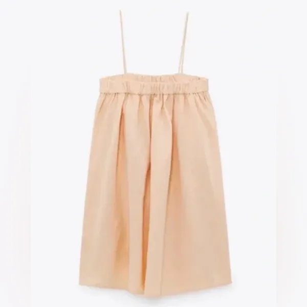 ZARA Linen Blend Babydoll Mini Dress with Pockets in Peach Tangerine Size‎ Small - Image 8