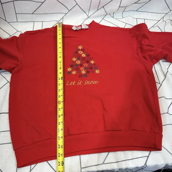 Basic Editions Sweatshirt Womens Large Red Christmas Embroidered Fleece‎ Vintage - Image 11