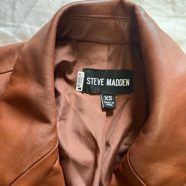 Imaan Faux Leather Blazer in Cognac - Image 7