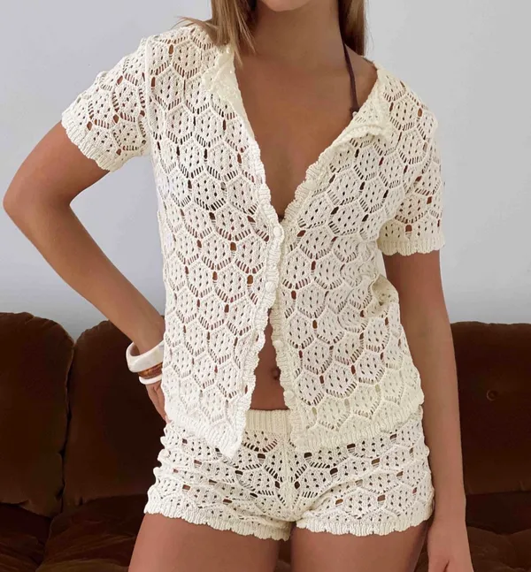 Princess Polly Sun Still Shines Crochet Set Cream - Image 2