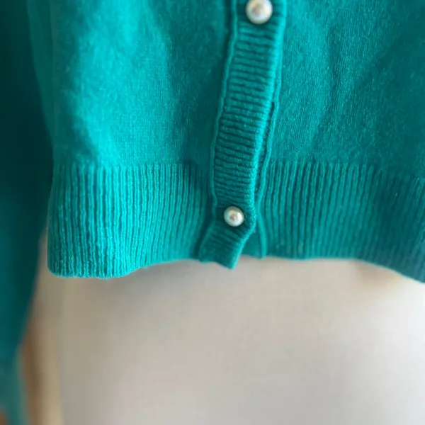 Free People Cashmere Teal Pearl Button-Up Cardigan Sweater - Image 7