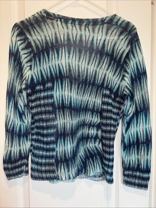 Source Unknown BLUE AND GREEN OPEN KNIT BUTTON DOWN SWEATER LINEN AND VISCOSE LIGHT WEIGHT - Image 4
