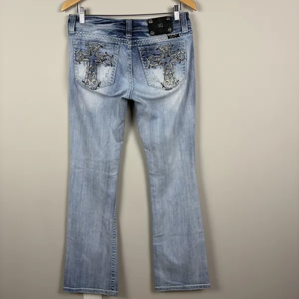 Miss Me‎ Boot Jeans 30 Blue Denim Y2K Cross Bling Studded Pockets Stretch Denim - Image 5
