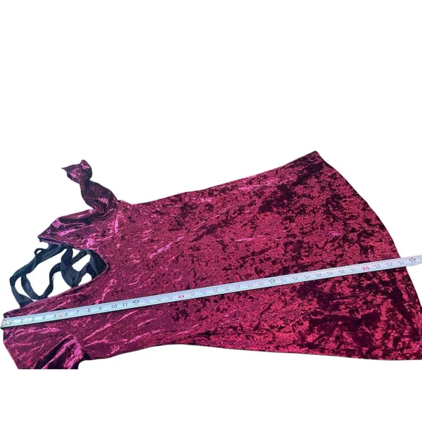 A Byer 90s Y2K Burgundy Crushed Velvet Black Tie Up Back V-neck Dress L Holiday - Image 13