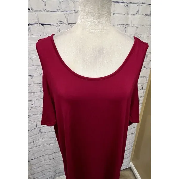 LANE BRYANT TOP BLOUSE COLD SHOULDER TIE BACK SWING TEE Size 18/20 Stretch - Image 2