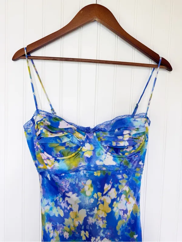 ASTR the Label Florianne Blue Floral Maxi Slip Dress Small Bustier Wedding Guest - Image 5