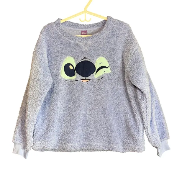 Disney Stitch Womens Size Medium Sweatshirt Faux Fur Fleece Sleepwear Top Lounge - Image 2