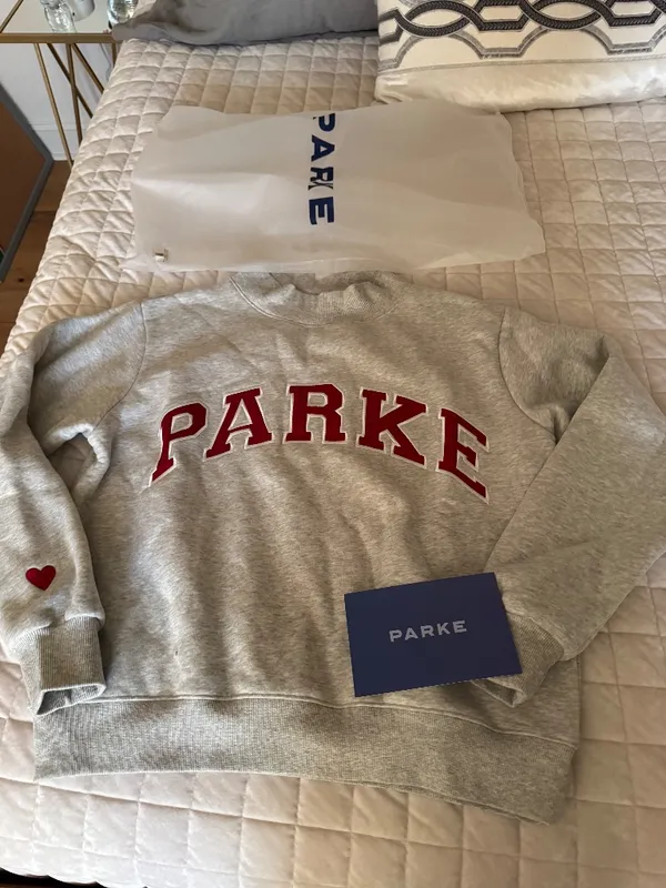 NWT Parke Valentine's Varsity Mockneck - Classic Grey + Crimson - Image 2