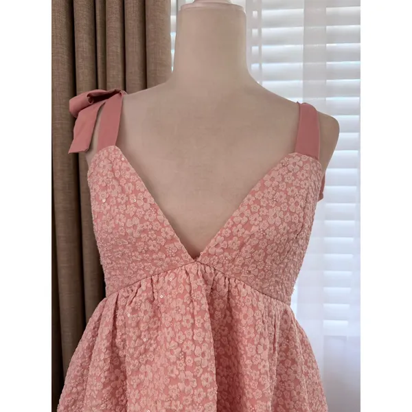 Lulus Darling Composure Pink Jacquard Floral Tie-Strap Mini Dress - Image 5