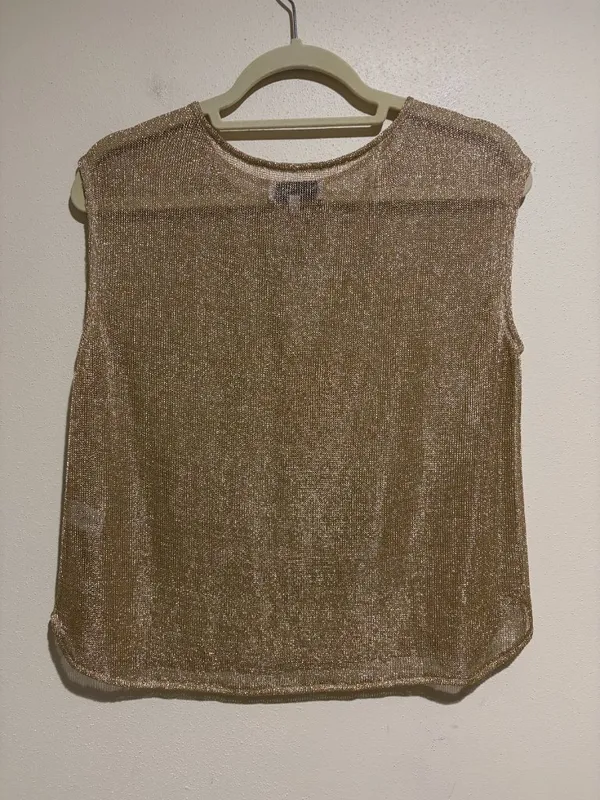 Ripley Rader Gold Chain Lounge Tank Metallic Sleeveless Knit Top - Image 7