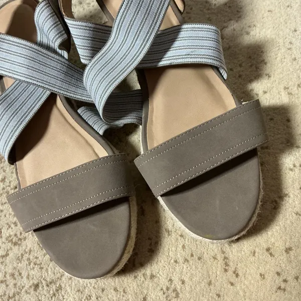 Market & Spruce Womens 7.5‎ Striped Elastic Espadrille Wedge Sandals Taupe Blue - Image 5