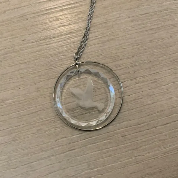 Vintage Sterling Silver Etched Glass Necklace - Image 2