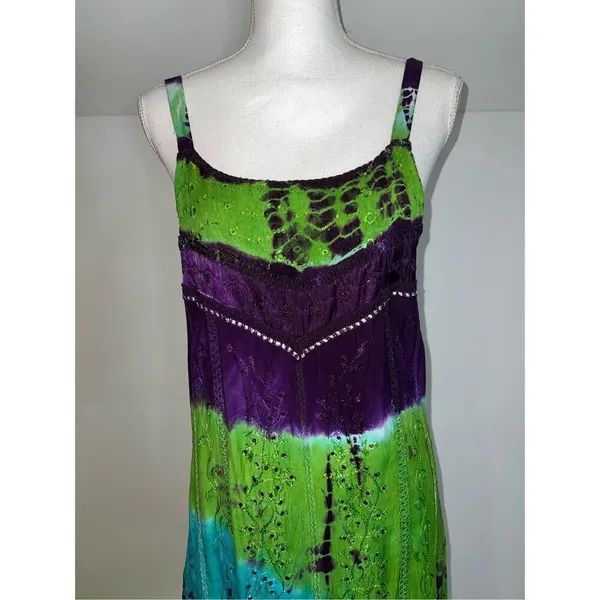 Women’s Tie Dye Spaghetti Strap Dress/top MEDIUM Green - Image 3