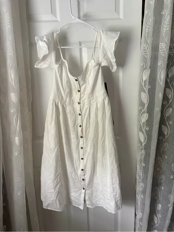 New NWT Lulus Women’s Button-Front cotton Summer cold shoulder midi dress size M - Image 2