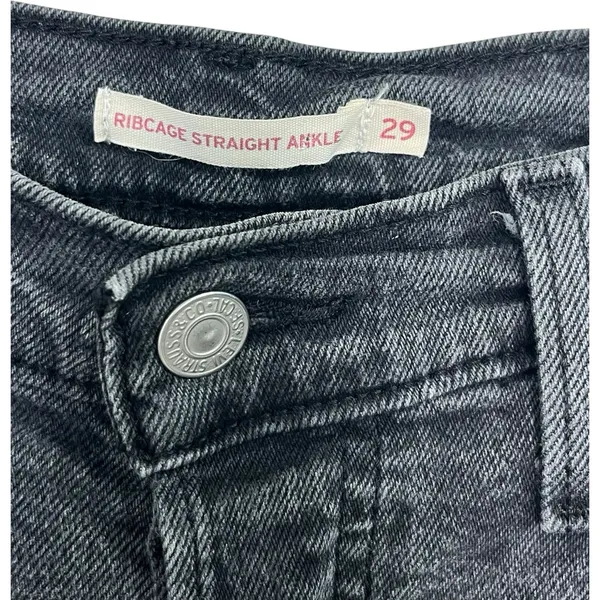 Levi Jeans Womens 29 Black Ribcage Straight Ankle High Rise Classic Boho - Image 3