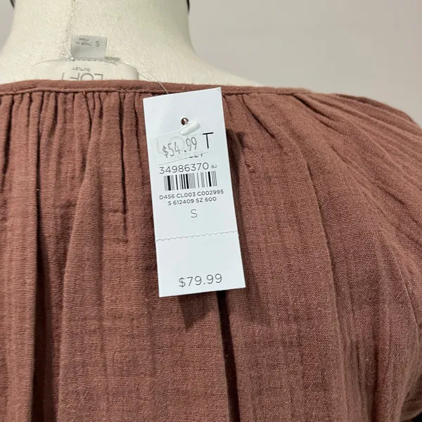 Loft Brown Gauze Cotton Dress Smocked Waist V‎ Neck Casual NWT Size S - Image 7